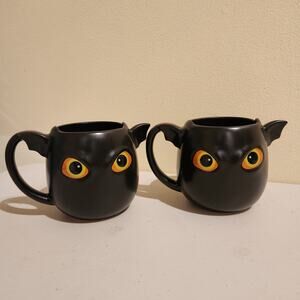 2 Halloween Black Bat / Dragon Stackable Coffee Mugs Cups Wings Witchy Gothic